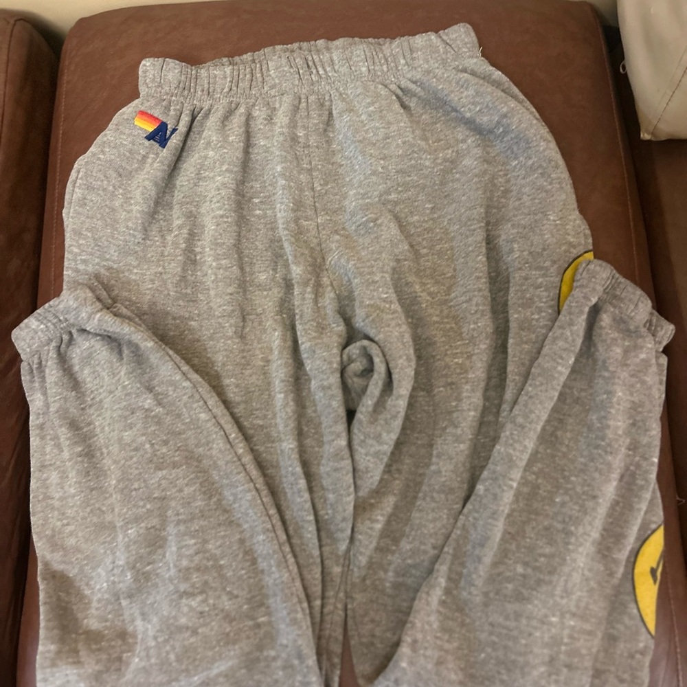 aviator nation smiley happy face sweatpants heather grey